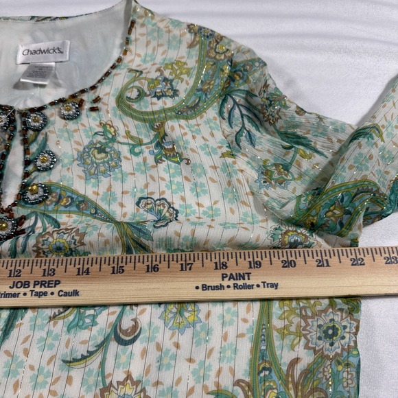 Chadwicks Top Womens 16 Silk Blend Paisley Floral Beaded Embellished Boho Fairy - Picture 6 of 10